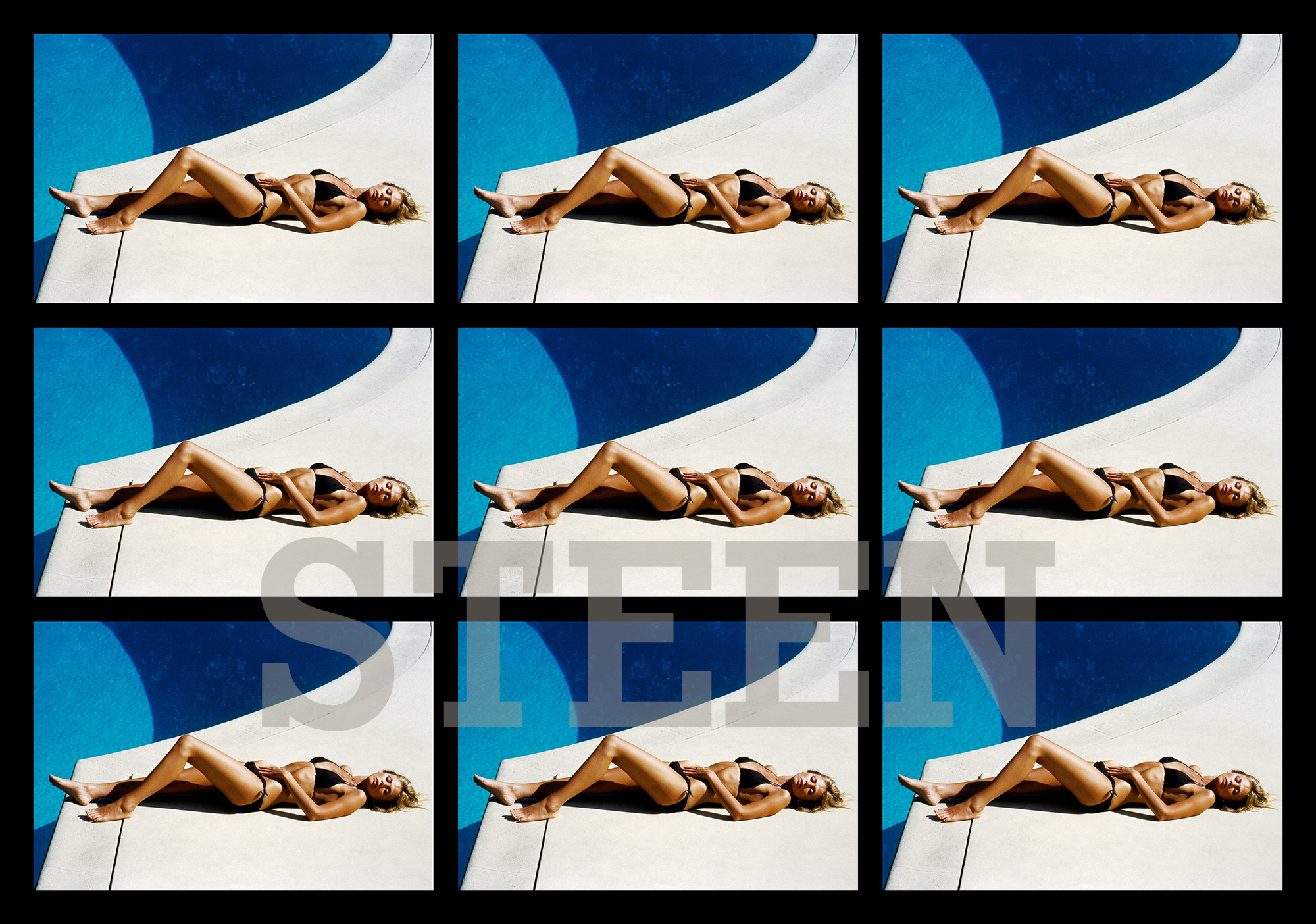 a photographic montage of the sedish actress britt ekland sunbathing by her bel air swimming pool by david steen