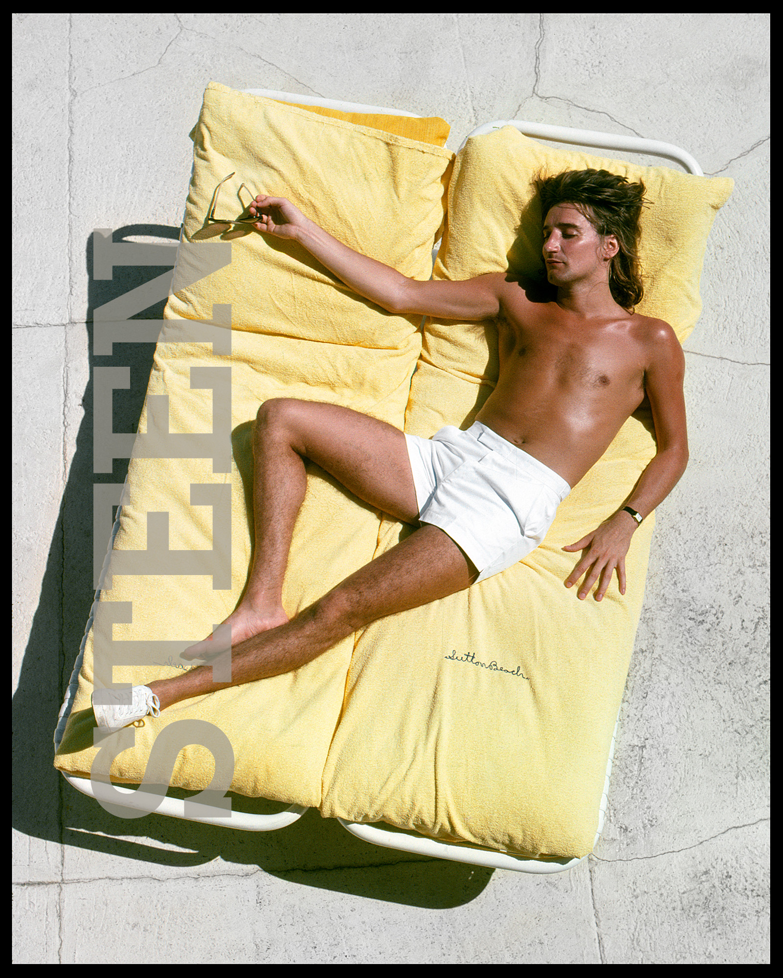 an exclusive limited edition colour photograph of rod stewart sunbathing by british photographer david steen